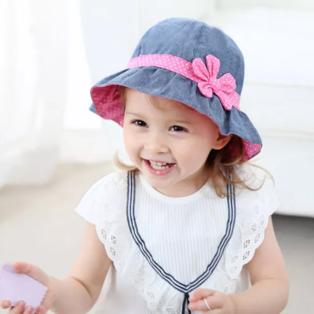 Cappello da sole estivo bambine con fiori jeans cappelli secchio anti-UV berretto da spiaggia