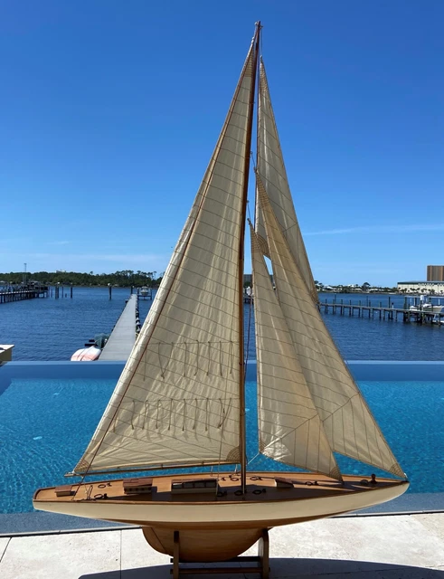 America's Cup J Boat Display Model 50" Length, 72" height, 9.5" beam with stand.