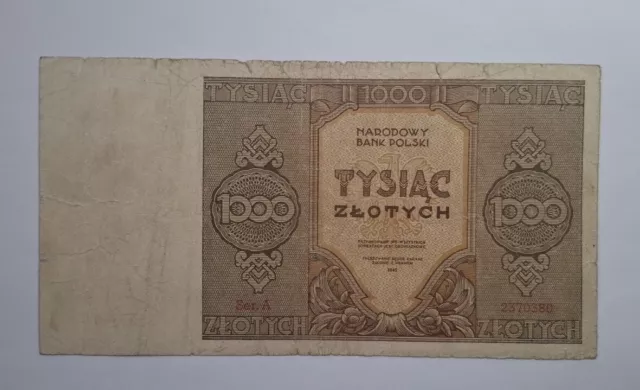 Poland 1000 Zlotych 1945 A Prefix F