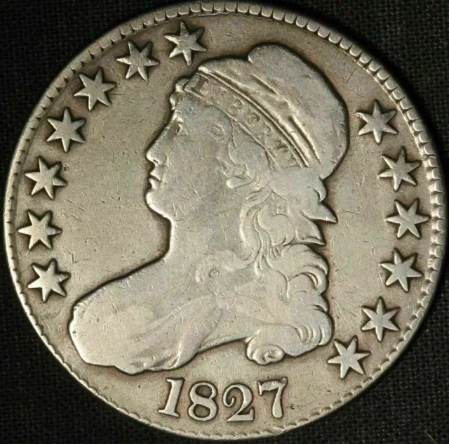 1827 50c Capped Bust Silver Half Dollar - Square Base - Free Shipping USA