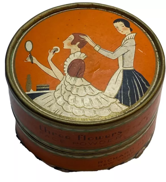 Three￼ Flowers Face Powder Richard Hudnut Empty Round Cardboard Box Art Deco