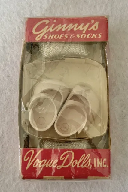 VINTAGE 1950's VOGUE GINNY DOLL WHITE SHOES W/ WHITE SOCKS IN ORIGINAL BOX - NEW