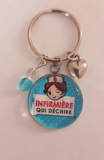 Porte Clefs Cabochon  Infirmière Qui Déchire