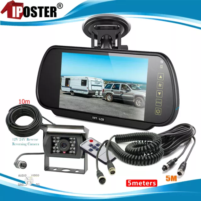 7" Mirror Monitor CCD IR Rear View Backup Camera For Truck Caravan Reversing