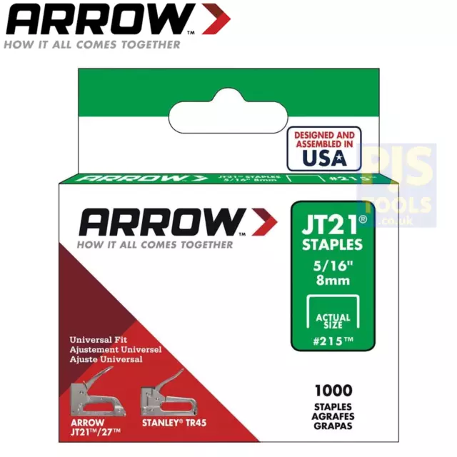 1000 x Arrow staples JT21 T27 8mm 5/16in ARRJT21516S