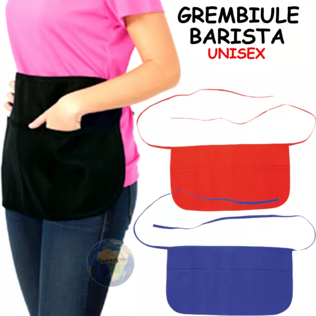 GREMBIULE Corto LAVORO con Tasche BARISTA Cameriere COTONE Pub FALDA Bar CUCINA