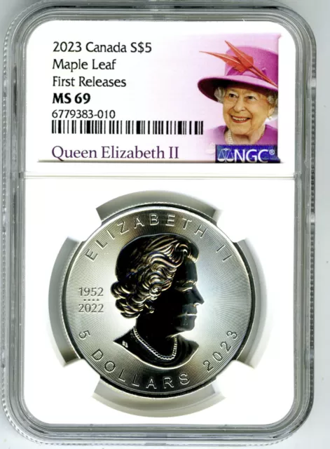 2023 $5 Canada 1 Oz .9999 Silver Maple Leaf Ngc Ms69 Queen Elizabeth - Fr White