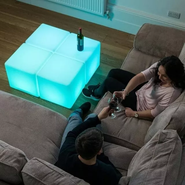 LED Colour Changing Cube Stool  Rechargeable with remote 40cm