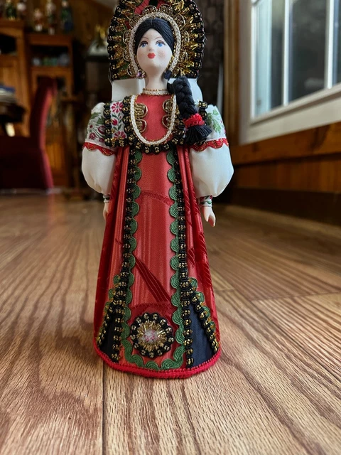 Collectible Doll In Traditional Russian Dress Poreclain Hand Paitned Face