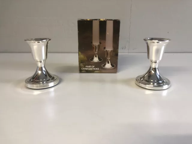 Vintage Pair Of 6cm Candle Stick Holders Silver Plated Candlesticks *MI ENGLAND*