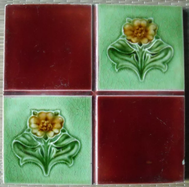 Antique Boote - Art Nouveau Majolica Tile C1900