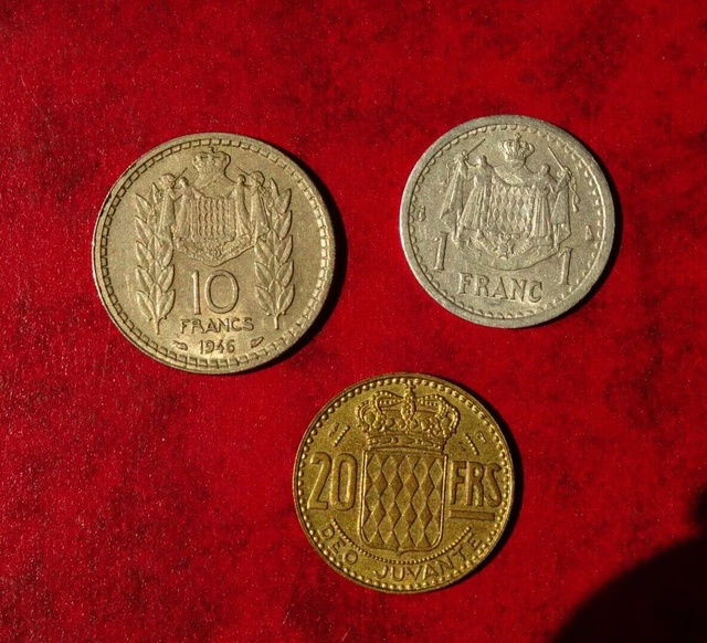 Monaco     lot de 3 pièces de 20 Fr     10 F     1 F