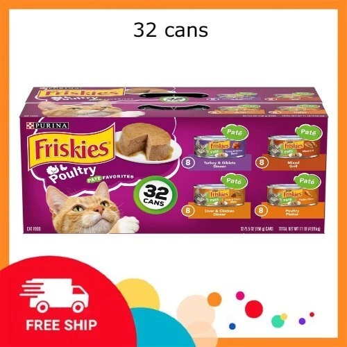 Purina Friskies Poultry Favorites Wet Cat Food Variety Pack, 32 cans, Freeship