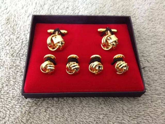 Men's Link Up Classic Knot Cuff Links and Shirt Stud Set - Polished Gold