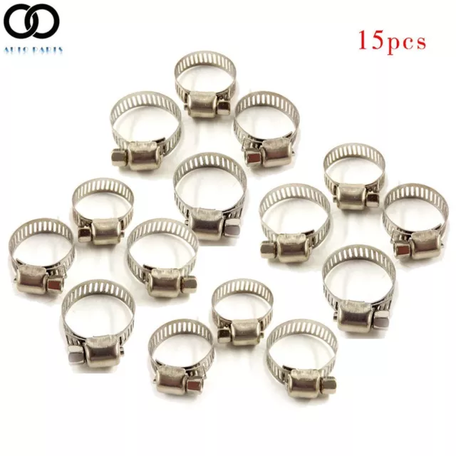 15 Pack Stainless Steel Adjustable 3/4"-1" Drive Hose Clamps Fuel Line Worm Clip