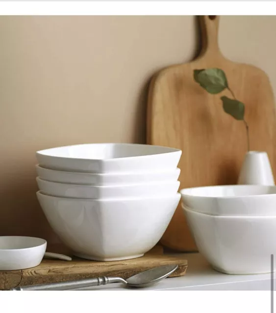 DOWAN Porcelain Cereal Bowls Set of 6, 27 OZ Square Soup Bowls