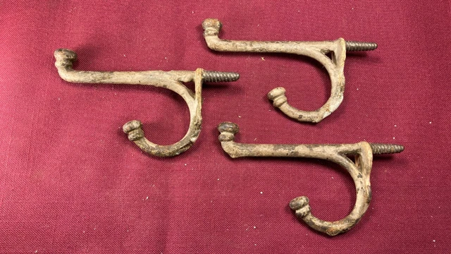 Lot of 3 Antique Cast Iron Double Acorn Hat or Coat Hook Screw Back