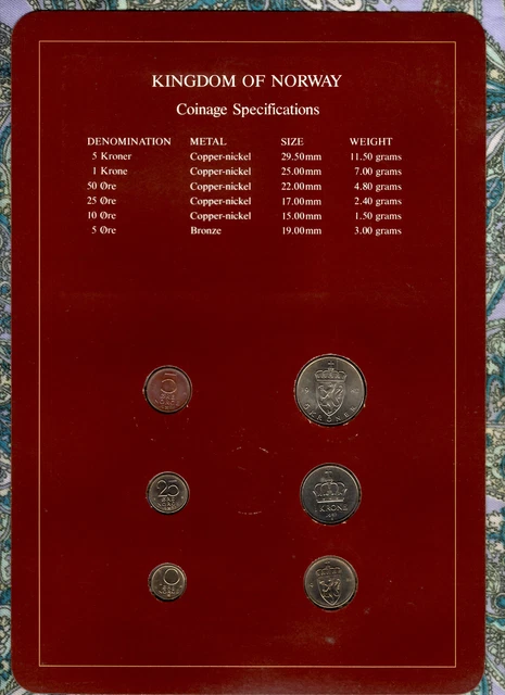 Coin Sets of All Nations Norway UNC 1,5 Kroner 25,10, 5 Ore 1982 50 1981 2