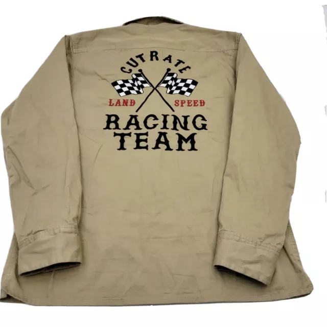 Cut Rate Racing Team Men's Medium Beige Embroidered Long Sleeve Button Up Shirt