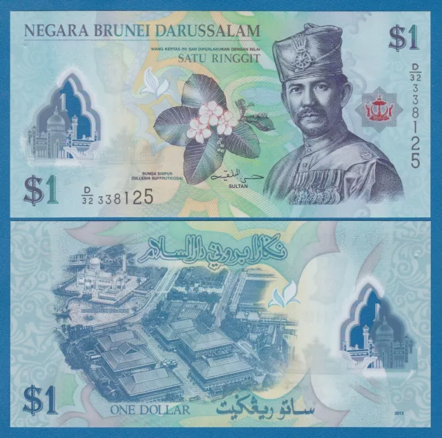 Brunei 1 Ringgit P 35b 2013 UNC  Polymer P 35 b