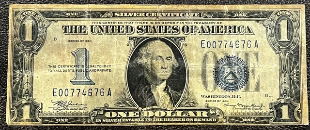 1934 *$1 Silver Certificate* Circulated (Blue Seal) ~ Fair