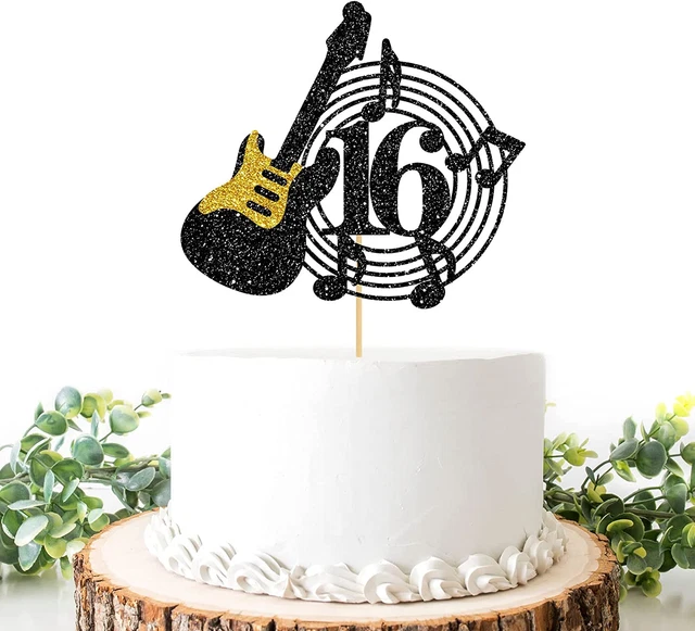 Happy 16Th Birthday Cake Topper, Cheers to 16 Years Old - Rock Theme / Guitar /