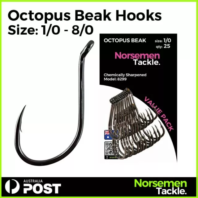 Octopus Beak Hooks, Fishing Hooks, Chemically Sharpened - Norsemen Tackle