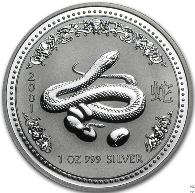 2001 Australian YEAR of the SNAKE Lunar Series I  .999 SILVER 1 oz Perth Mint