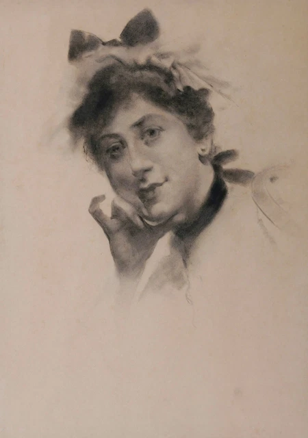 Dessin Original École Française XIXème - Portrait De Femme Au Crayon - Signé