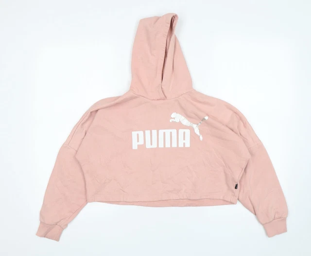 PUMA Girls Pink  Cotton Pullover Hoodie Size 11-12 Years  Pullover - Cropped