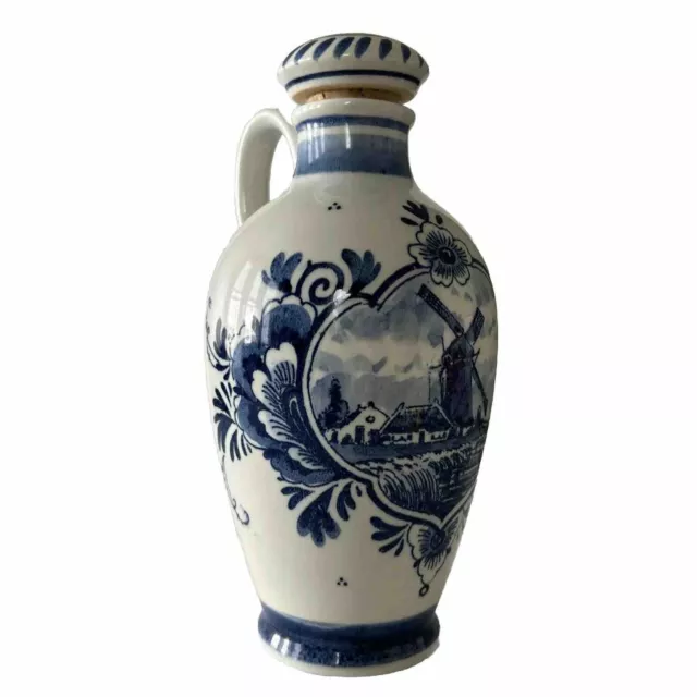 BOLS DELFT BLUE Hand Painted Windmill Vase w Lid. Stamped And Numbered.