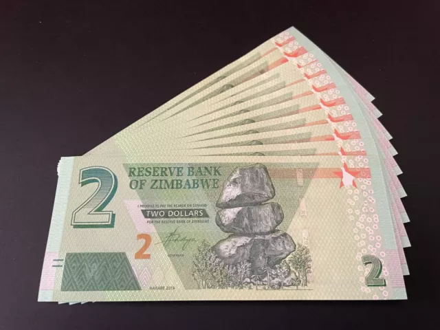 Zimbabwe 10 x 2 Dollars 2019 - P101 -   Lot 10 PCS UNC