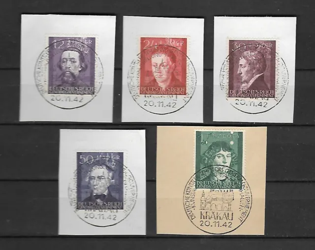 Generalgouvernement 96-100 mit Ersttagssonderstempel auf Briefstücken