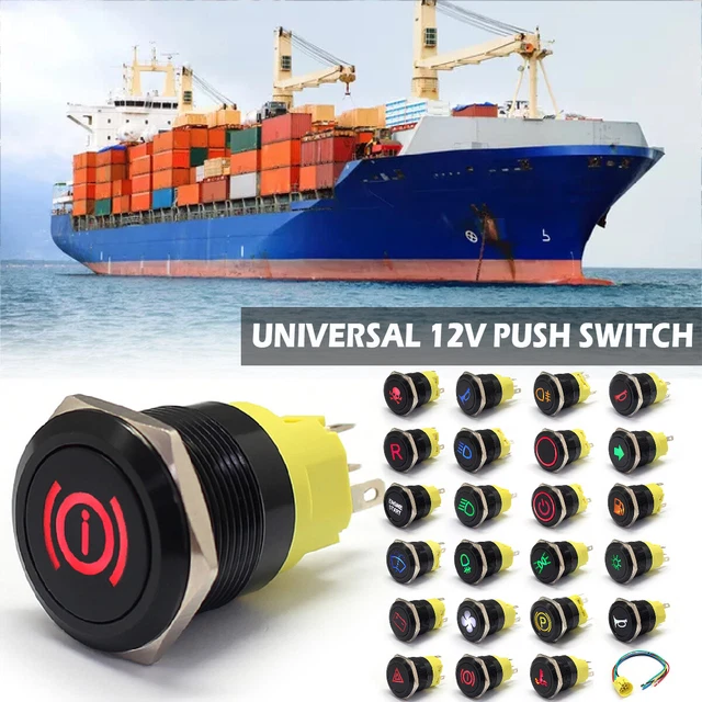 22MM LED LIGHT Push Button Switch ON/OFF 12V/24V Car Marine Boat Truck ...