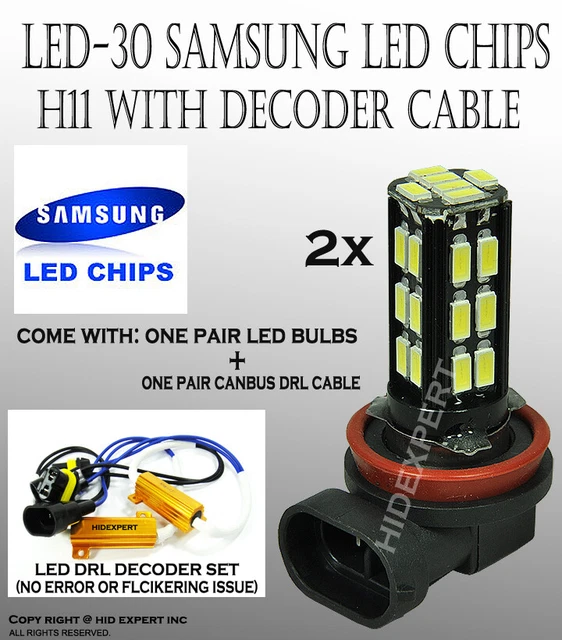 2x Samsung LED H11 Fit Fog Driving Light High Power 30 SMD Bulb Super White Y727