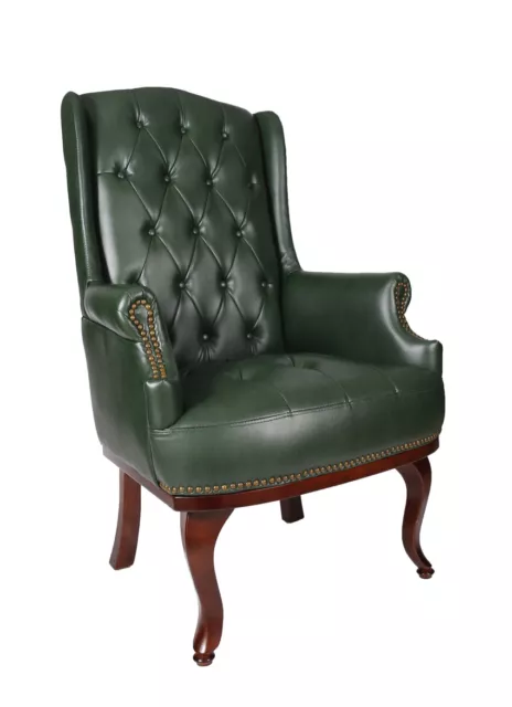 Chesterfield Wing Back Queen Anne High Back Fireside Armchair Sofa Chair Leather