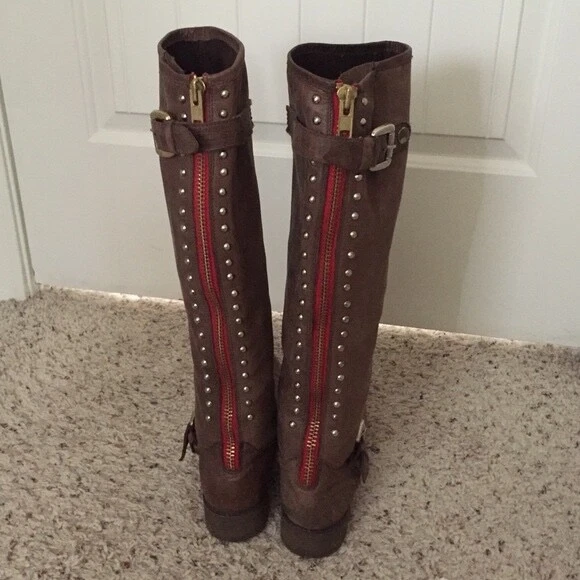 Steve Madden Lynet Brown Leather Zip Knee High Riding Boots Womens Size 7.5 M