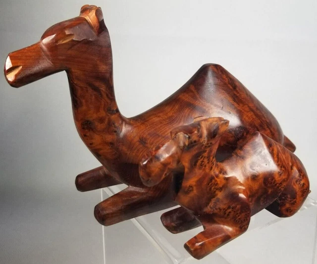 Fine Rare Pair of Carved Rosewood Resting Camel Statues ca. 20th century