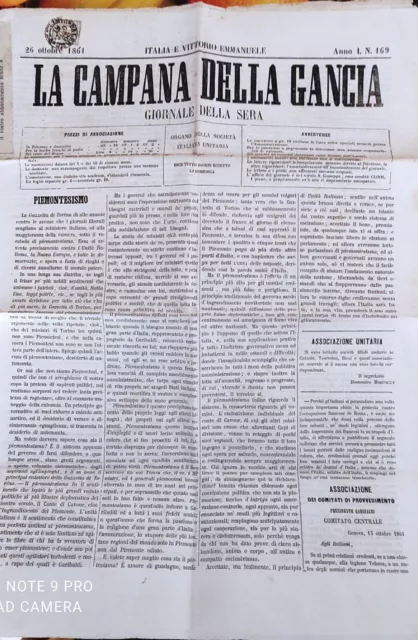 SARDEGNA 1c.  PER STAMPATI VIAGGIATO SU GIORNALE PALERMO IL 26/10/1861