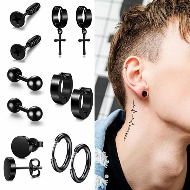 Black Cool Punk Multiple Styles Stainless Steel Ear Stud Gothic Earrings Jewelry