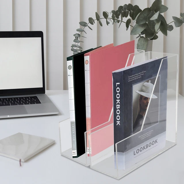 Magazine File Holder 2 Slots Acrylic Folder Desk Organizer Document Box Storage