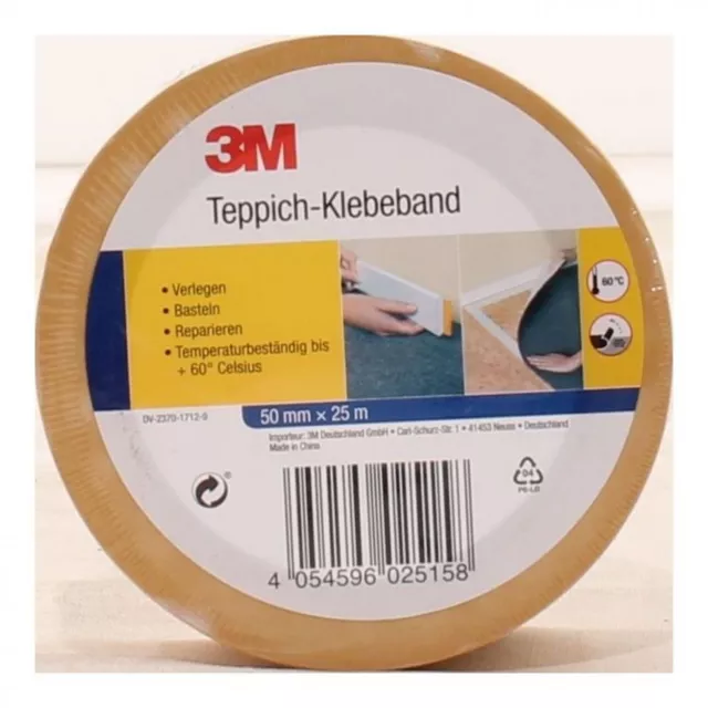 3M Teppich Tape Klebeband KLEBER Doppelseitiges Montage Teppichband 50mm X 25m