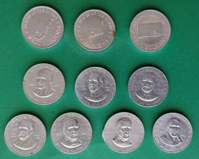 Shell's "Mr. President" and "States Of The Union" Game - LOT of 10 Coins Tokens