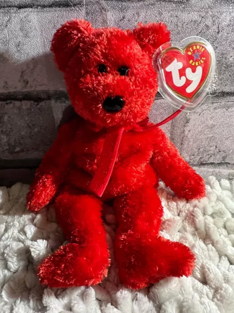 Vintage Ty Beanie Baby Bear - Sizzle - Red Bear - Mint - Retired With Tags