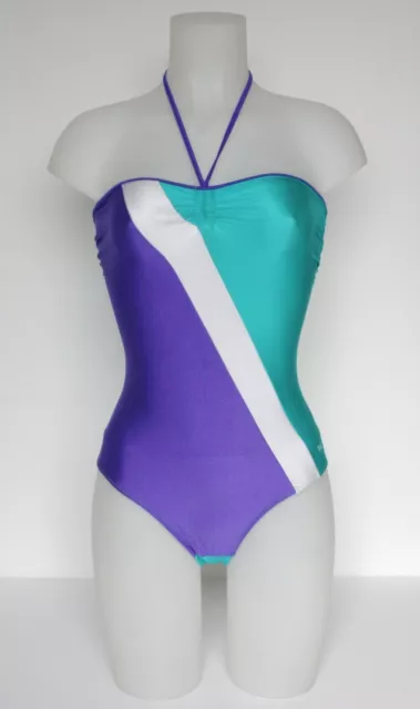 Costume da bagno vintage - Costume da bagno in lycra viola e verde - UK 8