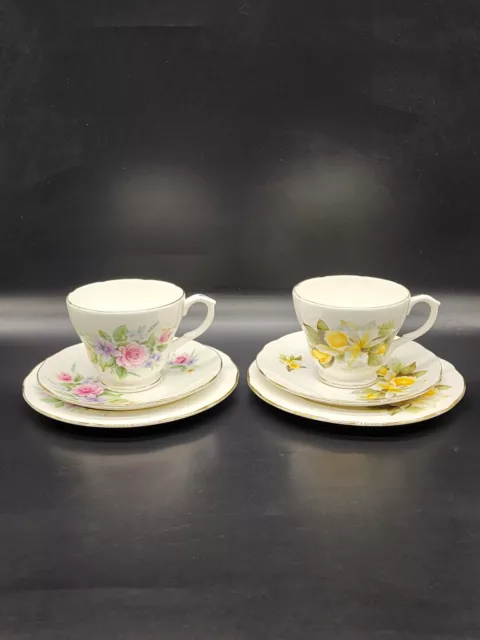 Vintage Duchess Trio Set Of 2 Cup Saucer Plate Floral Bone China Pink England 3