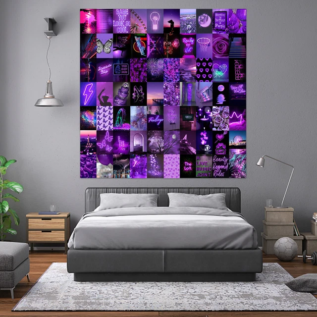 WALL COLLAGE KIT 70 Pack Aesthetic Postcards Pictures Collages (Purple