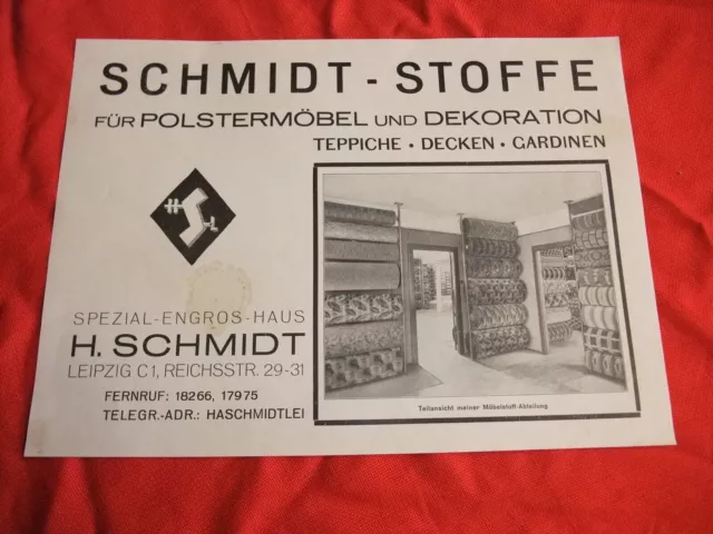 Werbung Reklame Plakat Poster Prospekt Schmidt Stoffe fü Polstermöbel Dekoratio
