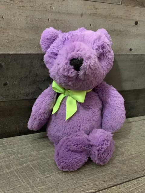 The Childrens Place Plush Purple Teddy Bear Green Bow Heart 12" Lovey Toy