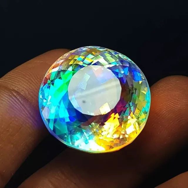 81 + Ct Natural Mystic Topaz Rainbow Color ROUND Cut Certified Gemstone 3